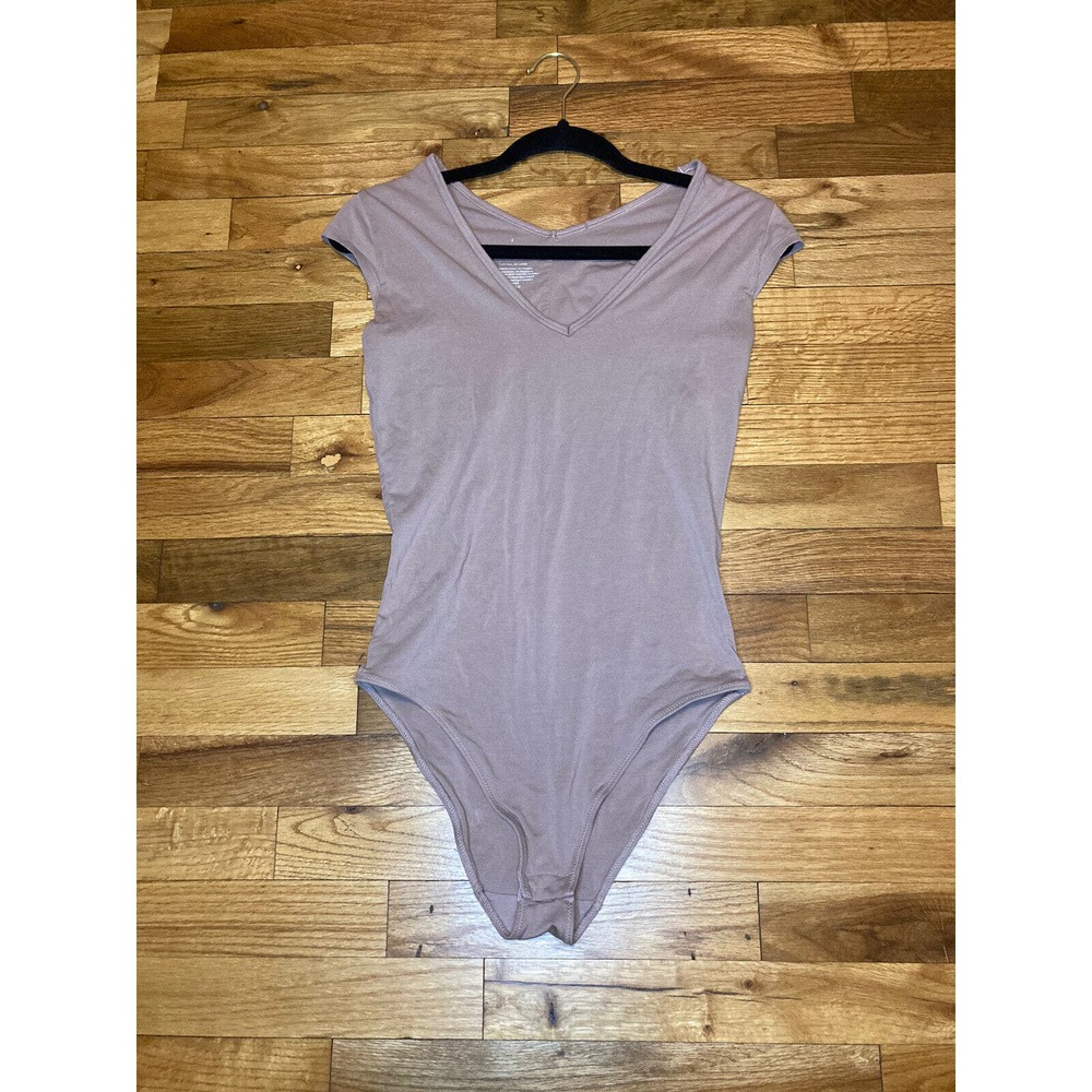 Everlane Short Sleeve V Neck Ballet Bodysuit Light Brown Supima Cotton Size S